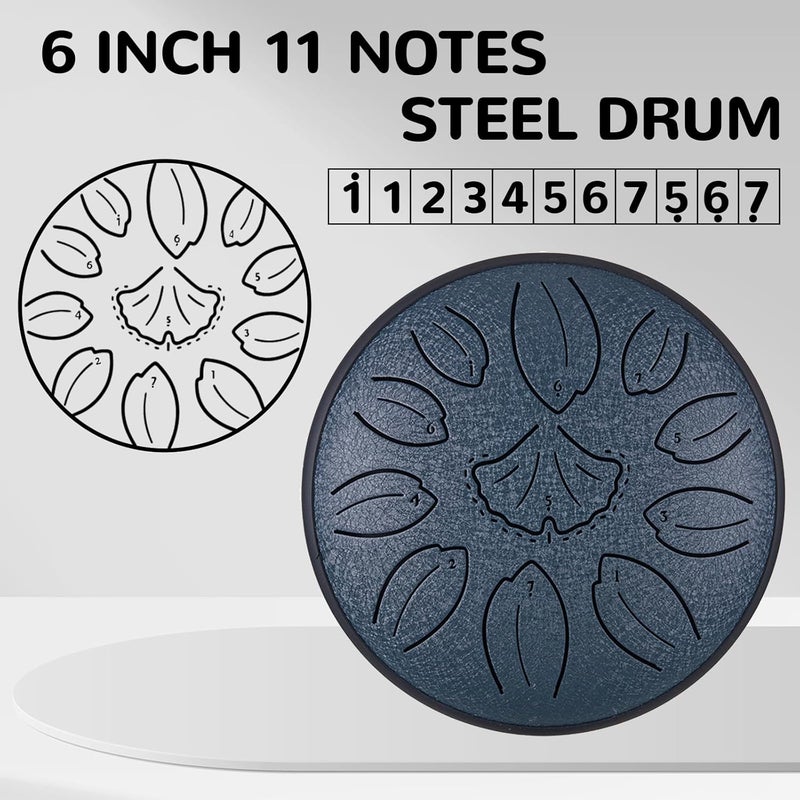 TUOKING Steel Tongue Drum 6 Inch 11 Notes C Key Rain Drum for Adults and Beginners, Handpan Drum Sound Healing Musical Instrument Gift for Meditation, Yoga, Music Lovers(Navy Blue) - Image 2
